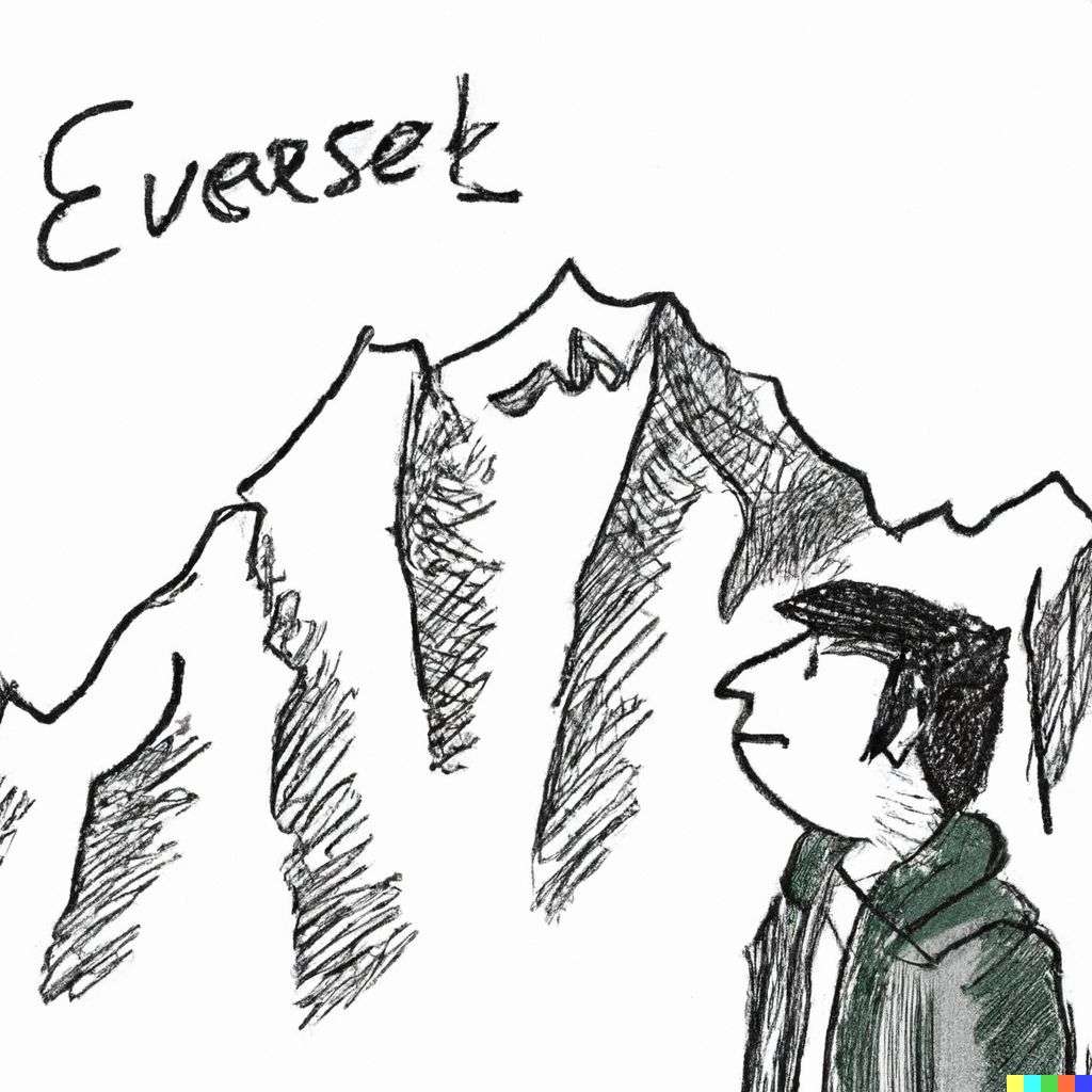 someone gazing at Mount Everest, doodle